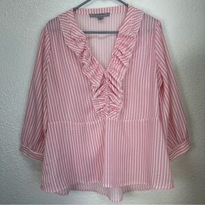 Marc New York Pink And White Striped Blouse Cottage Coquette Ruffle Prairie L